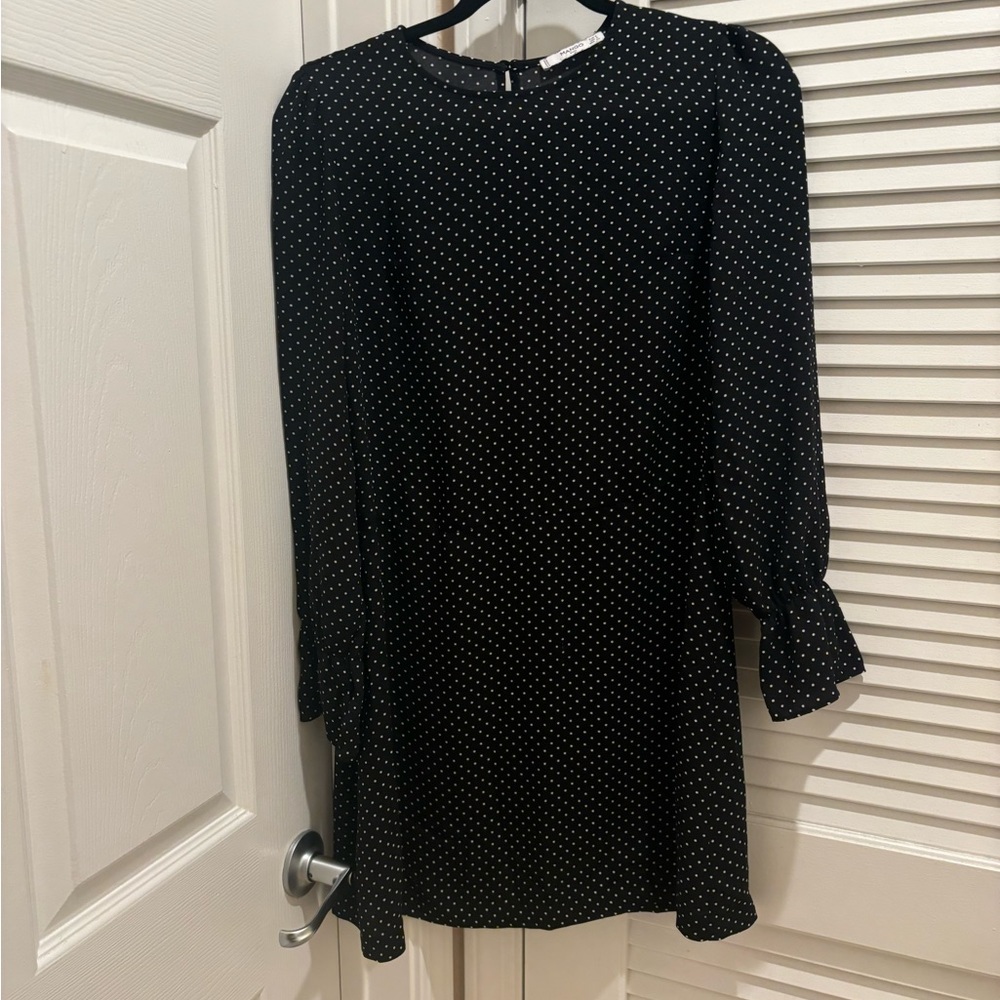 Mango Black Sheath Mini Dress with Bishop Sleeves